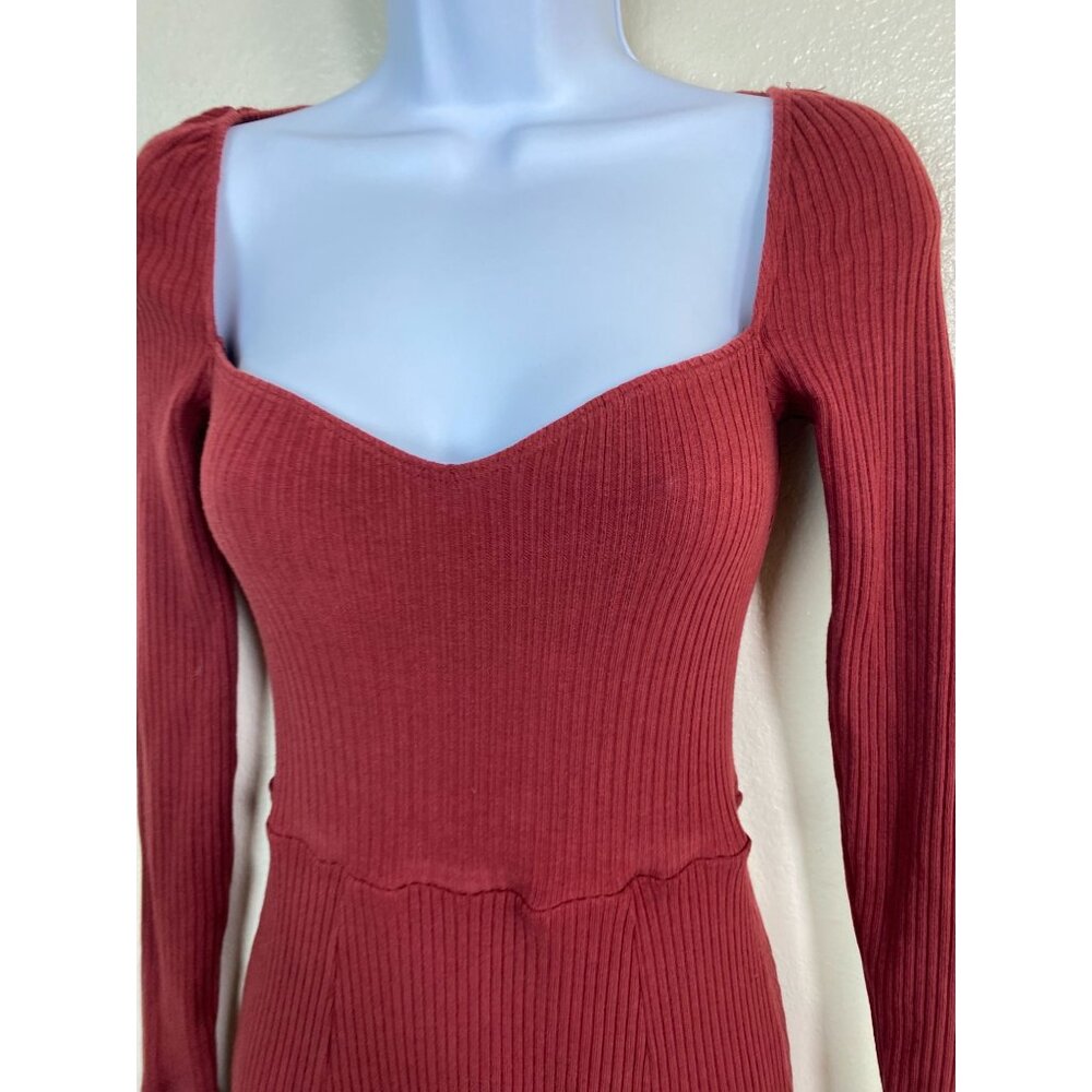Reformation Banks Midi Dress size Small Red Long sleeve Red Ribbed Front Slit - Picture 10 of 16